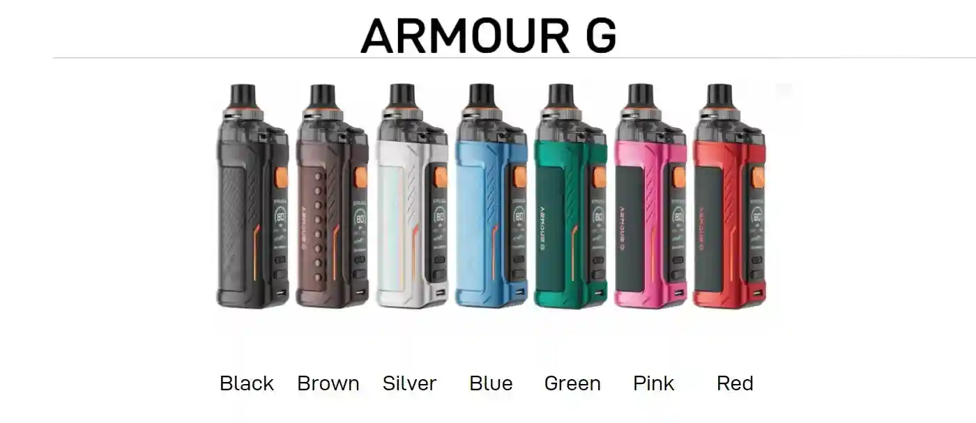 Vaporesso Armour G Pod Kit – Disponibles en 7 couleurs élégantes : noir, marron, argent, bleu, vert, rose et rouge