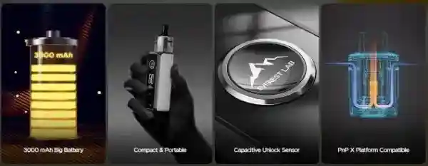 VooPoo Drag S3 Pod System Kit présentant la batterie 3000mAh, le design compact, le capteur tactile et la compatibilité PnP X