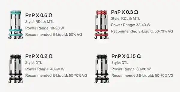 Coils PnP X pour VooPoo Drag S3 Pod System Kit – valeurs 0.6Ω, 0.3Ω, 0.2Ω et 0.15Ω pour styles MTL, RDL et DTL