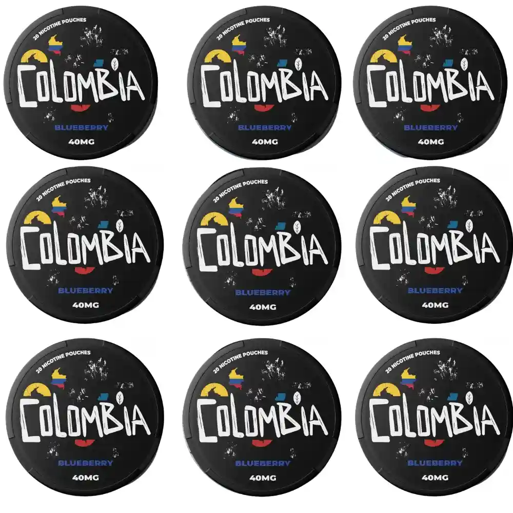 Colombia Blueberry 40mg Nicotine Pouche – Lot de 10 boîtes de sachets de nicotine saveur myrtille