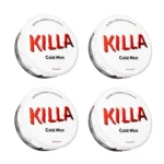 KILLA Cold Mint 16mg Nicotine Pouche pack de 4 boîtes sur fond blanc