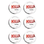 KILLA Cold Mint 16mg Nicotine Pouche pack de 6 boîtes sur fond blanc