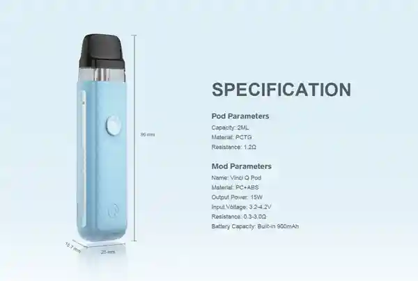 VooPoo Vinci Q Pod System Kit – Spécifications techniques et dimensions