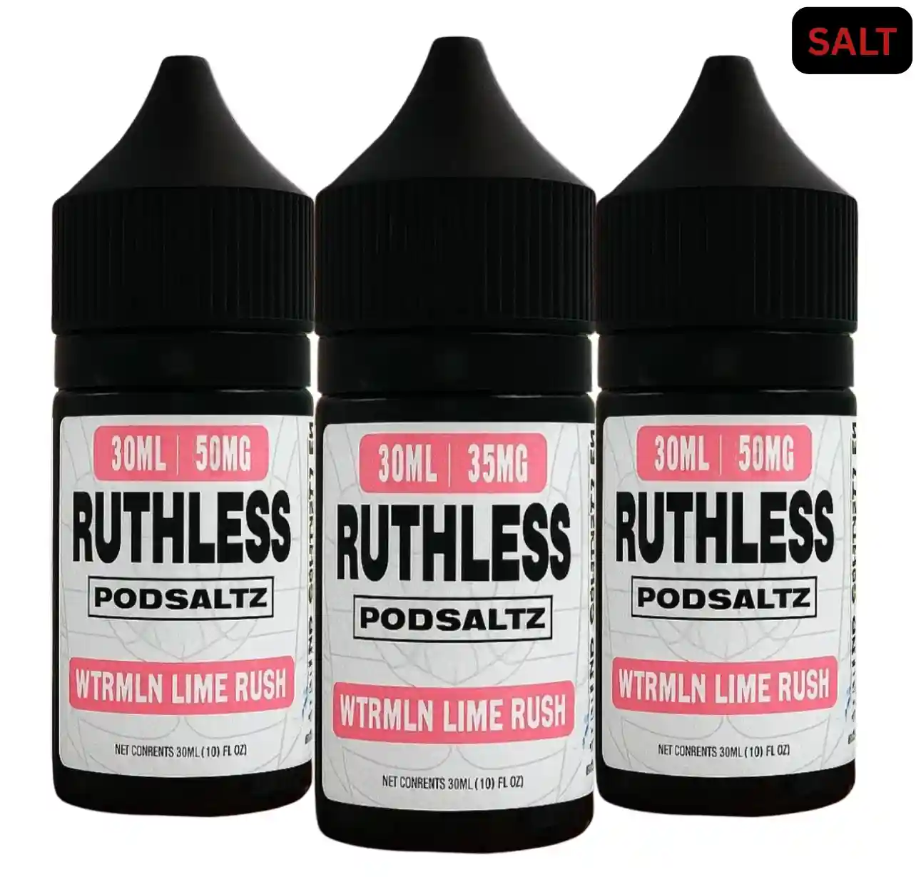 Ruthless Podsaltz WTRMLN Lime Rush E-liquide 30ml présentation des flacons de 30ml en sels de nicotine