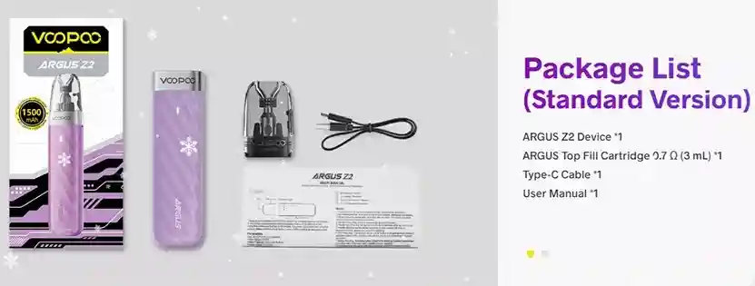 VooPoo Argus Z2 Pod System Kit contenu de la boîte standard avec accessoires