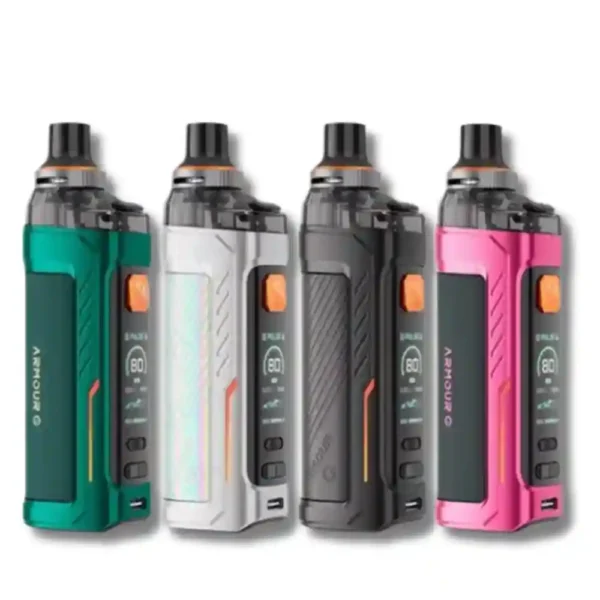Vaporesso Armour G Pod Kit – Couleurs vert, argent, noir et rose avec design élégant et écran TFT