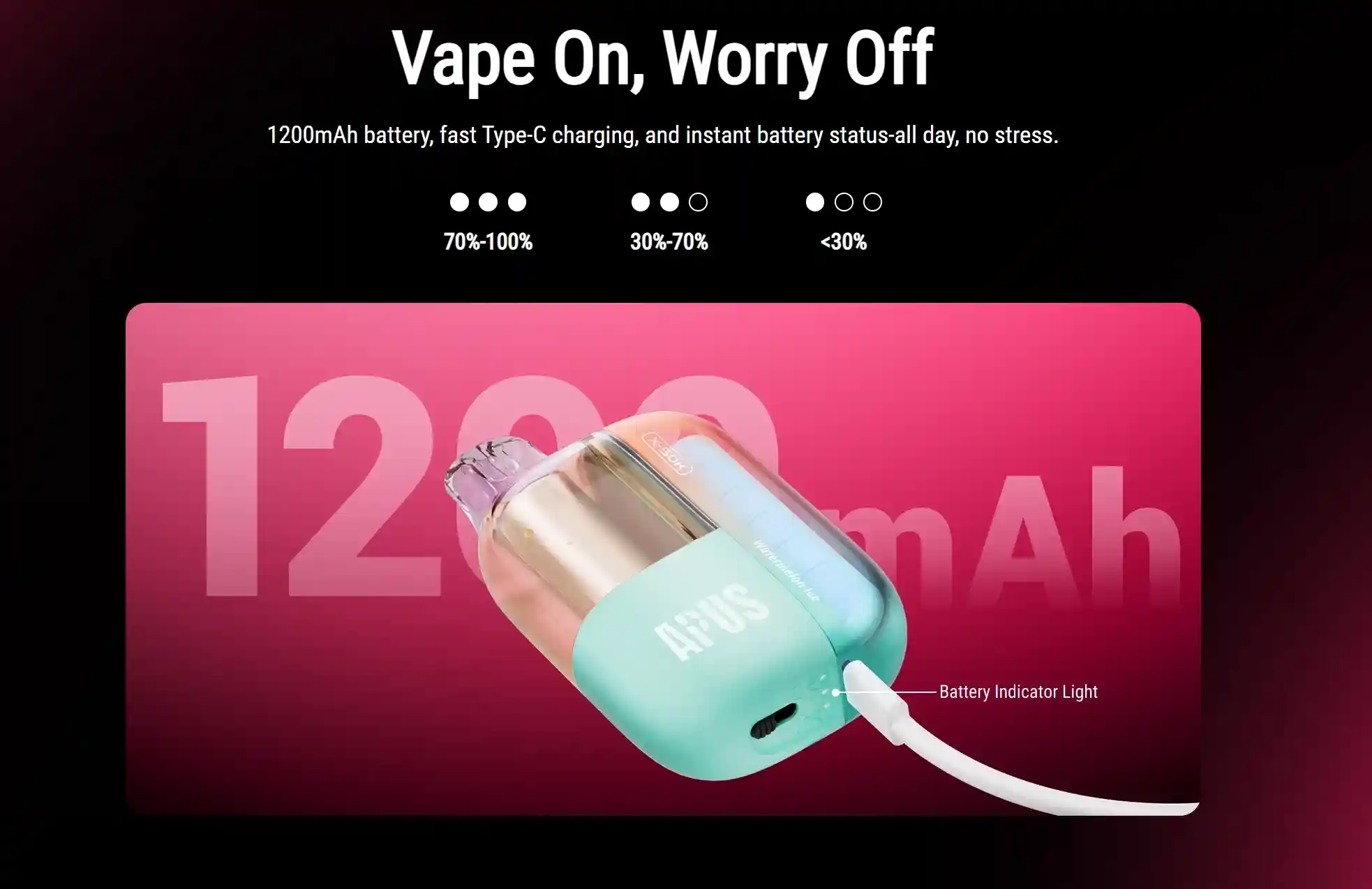 Apus X 50K Puff – E-Cigarette Vape Jetable 5% Nicotine avec batterie 1200mAh et recharge rapide USB-C